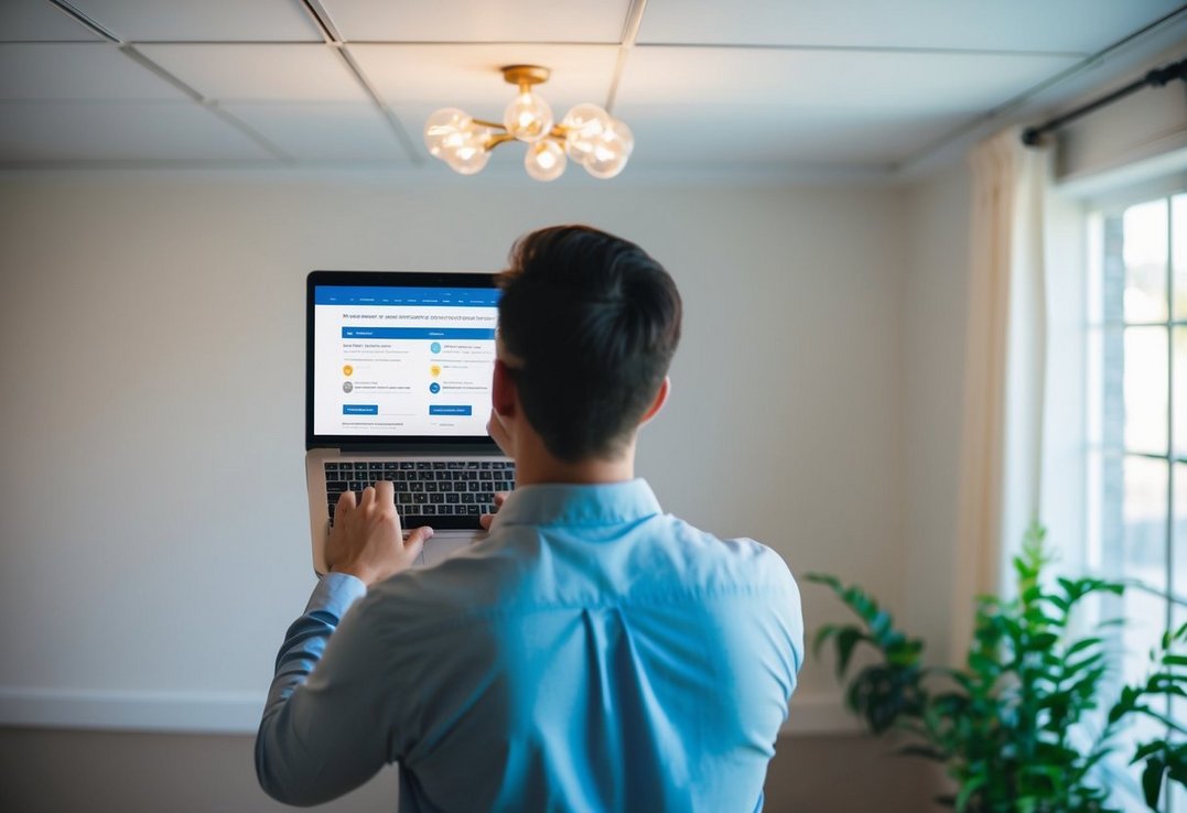 A person søger online efter en lokal maler til et loftprojekt ruller gennem anmeldelser og kontakter potentielle kandidater A person søger online efter en lokal maler til et loftprojekt ruller gennem anmeldelser og kontakter potentielle kandidater